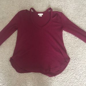 Plum colored long sleeve top with cut outs!